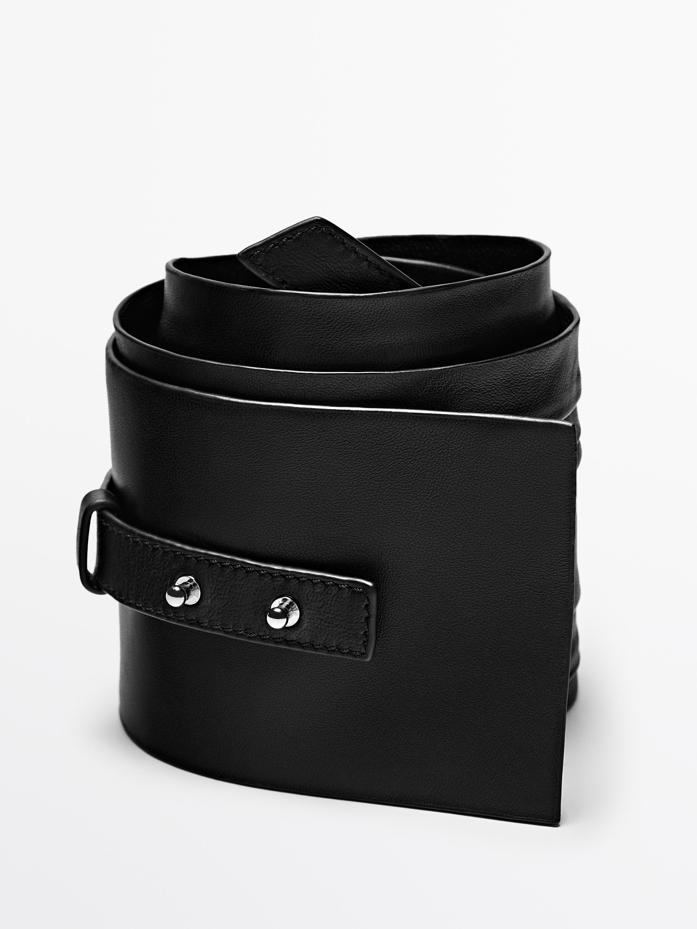 Pleated nappa leather sash belt